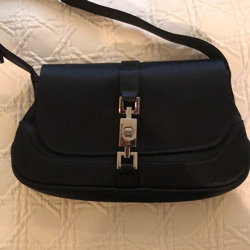 Gucci black silk evening bag.